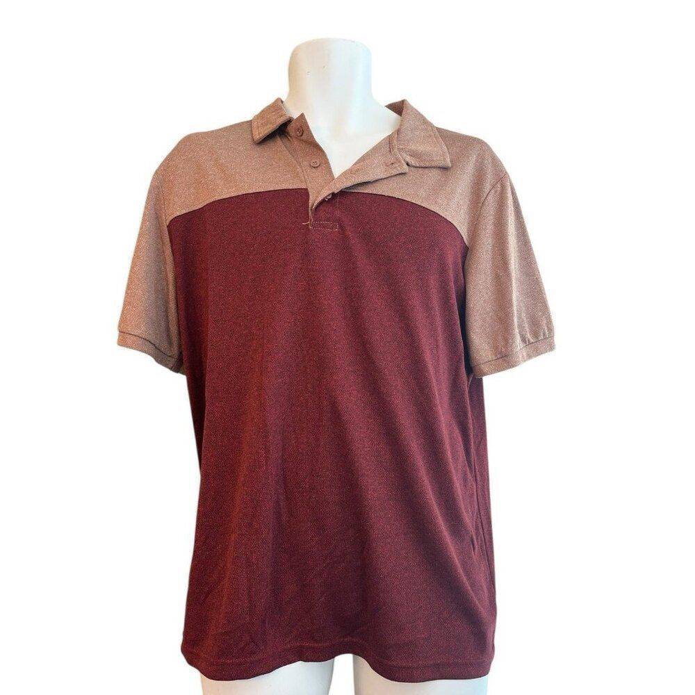 Moheen Mens Large Polo Shirt Cool Dri Short Sleeve Colorblock Burgundy